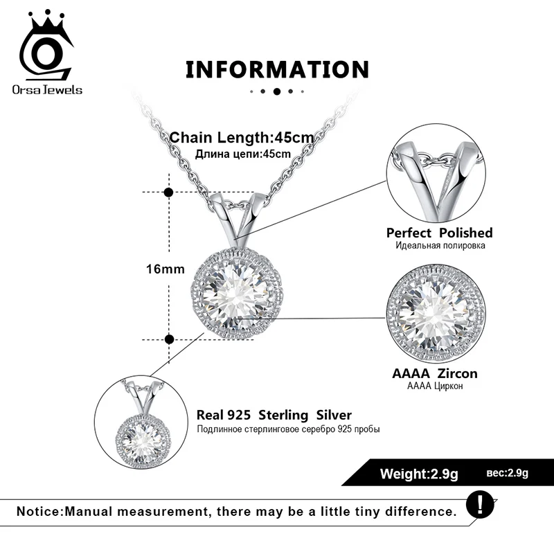 ORSA JEWELS, винтажная подвеска в виде цветка, Женское Ожерелье, натуральная 925 пробы, серебро, прозрачный, AAAA, циркон, нежный подарок, хорошее ювелирное изделие, SN215