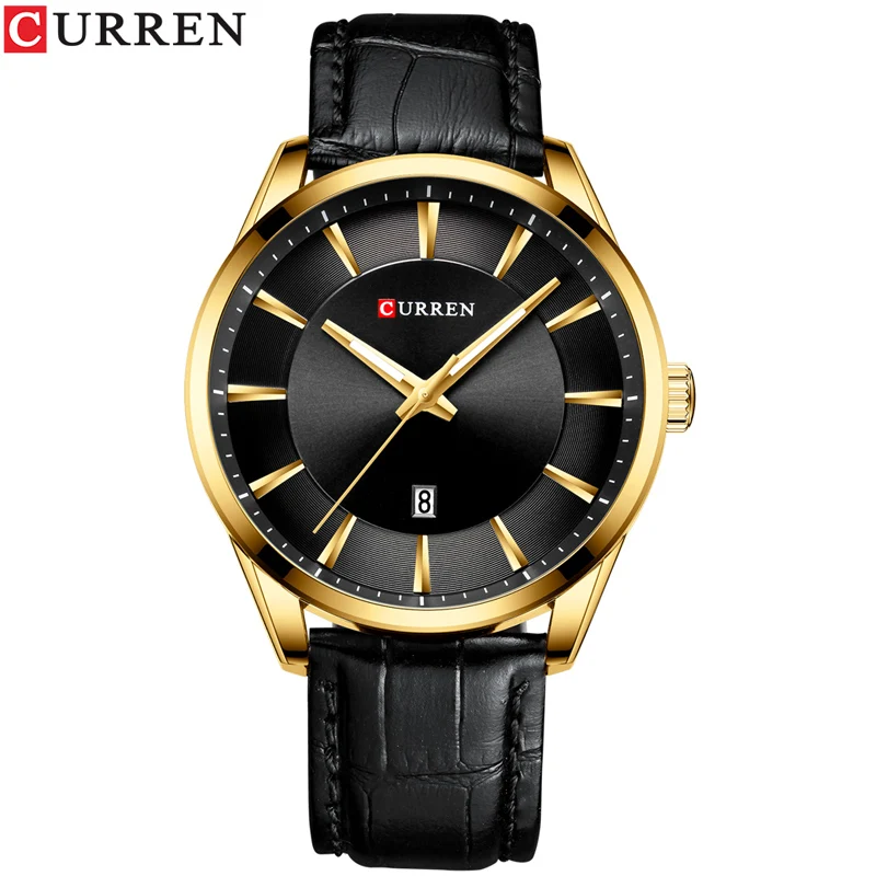 Black Gold Black Relogios Masculino модные повседневные деловые мужские часы брендовые часы простые кварцевые наручные часы кожаные часы мужские черные CURREN - Цвет: Black Gold Black