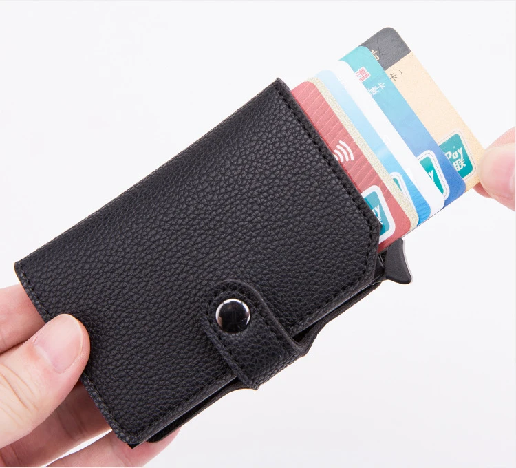 RFID минималистичный банковский держатель для карт, Противоугонный металлический алюминиевый кошелек, мини мужской и женский черный бизнес чехол для кредитных карт