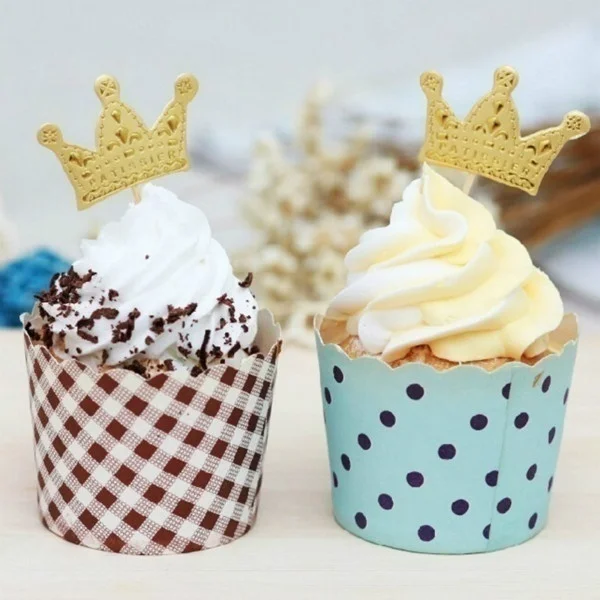 50Pcs/lot Gold Princess Crown Cake Topper Favors Party Cupcake Picks Wedding Birthday Decorations Accessories
