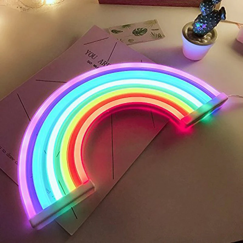

New Cute Rainbow Neon Sign LED Rainbow Light Lamp for Dorm Decor Rainbow Decor Neon Lamp Wall Decor Christmas Neon Bulb Tube