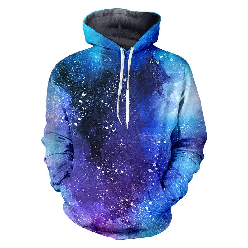 

UJWI New Funny Hoodies 3D Printed Man/Woman Interesting Pullover Blue Creative starry sky Mens Clothing Unisex