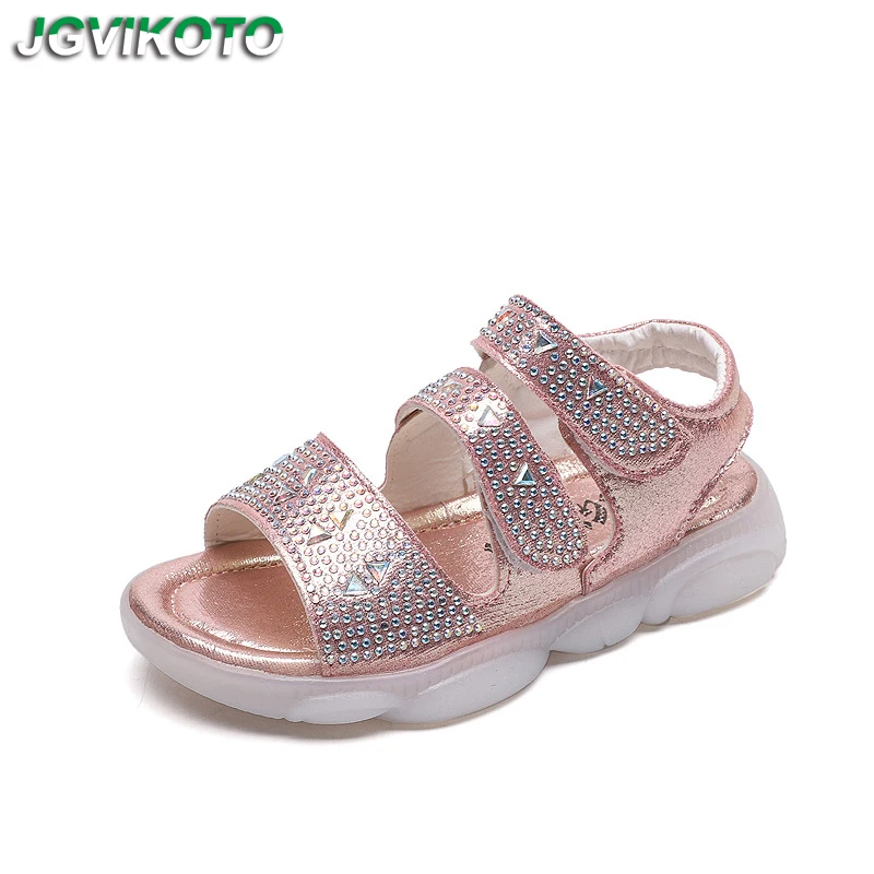 

2020 Summer New Girls Sandals Rhinestone Sweet Princess Kids Beach Shoes Children Casual Sandals Bling Crystal High Quality Soft