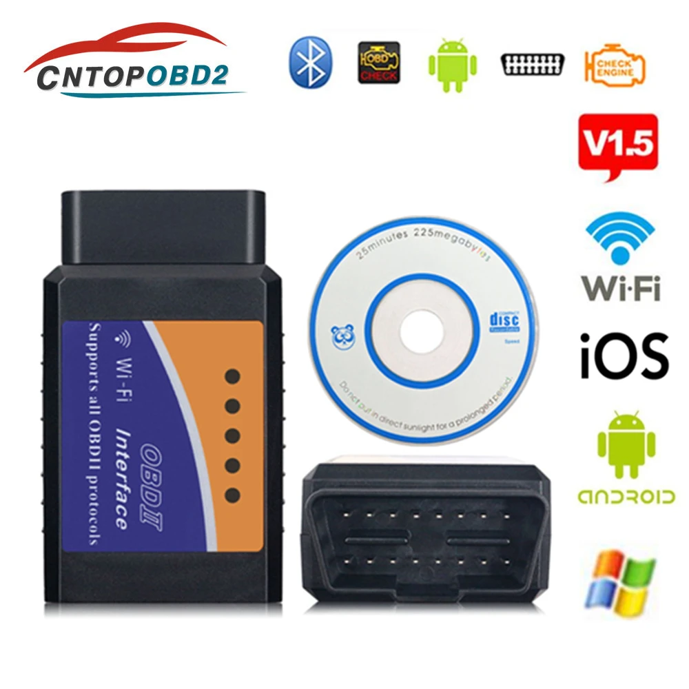 ELM327 V1.5 OBD2 сканер ELM 327 Bluetooth/Wifi диагностический инструмент elm327 bluetooth V1.5 OBDII для Android/IOS/Windows считыватель кодов ELM327 V1.5 OBD2 сканер ELM 327 Bluetooth/Wifi диагностический инструмент elm327 bluetooth V1.5 OBDII для Android/IOS/Windows считыватель кодов