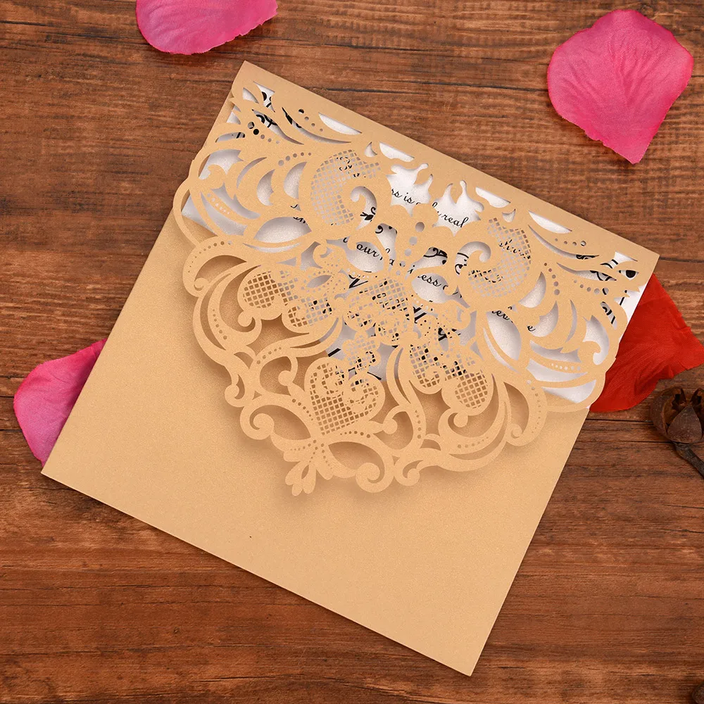  10Pcs European Style Pearl Paper Floral Invitation Cards Laser Cut Bee Pattern Wedding Invitations  - 4.00006E+12
