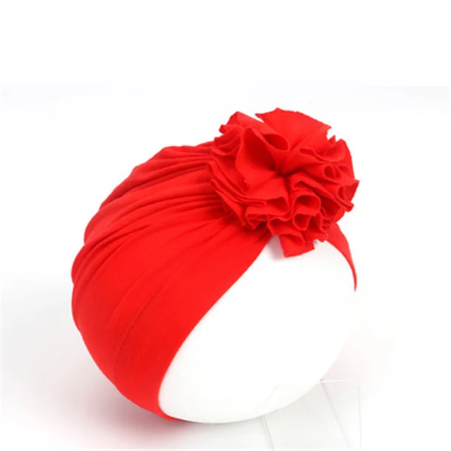New Fashion Flower Baby Hat Newborn Elastic Baby Turban Hats for Girls 10 Colors Cotton Infant Beanie Cap Red
