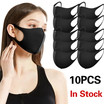 

10Pcs Mouth Mask Cotton Blend Anti Dust Pollution Nose Protection Unisex Sponge Face Mouth Mask Fashion Reusable Black Masks
