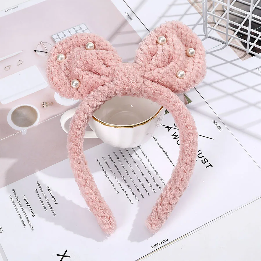 Haimeikang Fashion Rabbit Ear Headband Headdress Korean Cute Plush Bezel Rim Hairpin Tiara Ladies Solid Color Hair Accessories - Цвет: 10