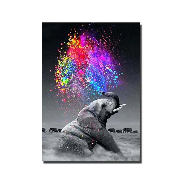 

Diy 5D Diamond Painting Black Grey Elephant Diamond Painting Colour Powder Decoration Mountain Diy Wall Art Unframed