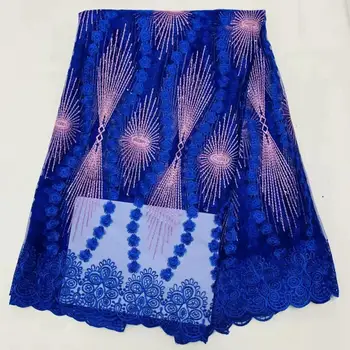 

Latest 2019 Nigerian French Mech Lace Fabric Embroidered High Quality African Lace Fabric Blue Orange Color Fabric For Party