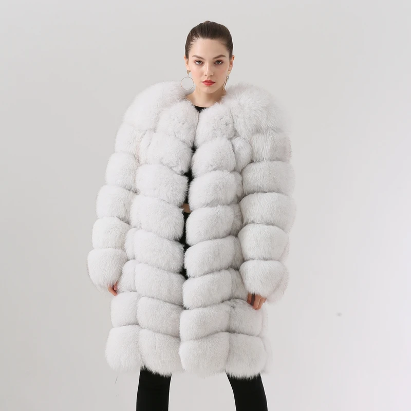 natural white QIUCHEN PJ1885 Новое поступление натуральный Лисий Мех длинное пальто для женщин зима 90 см длинная куртка модная модель - Цвет: natural white