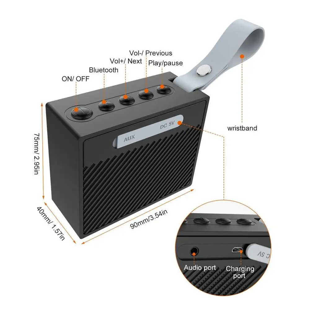Открытый Портативный Hifi беспроводной Bluetooth V4.2 динамик с усиленным басом Водонепроницаемый IPX6 с 5 Вт аудио драйвер