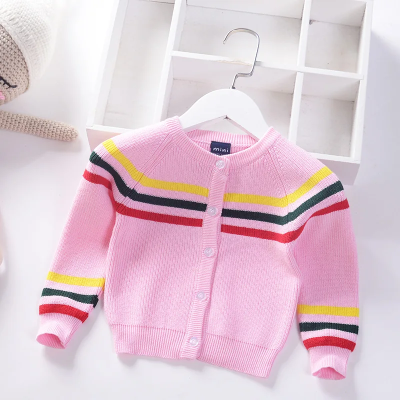 

2019 New Products Childrenswear Baby Color Stripes Small Coat Infants Child Cardigan Girls Seven Needles Child Sweater INS Autum