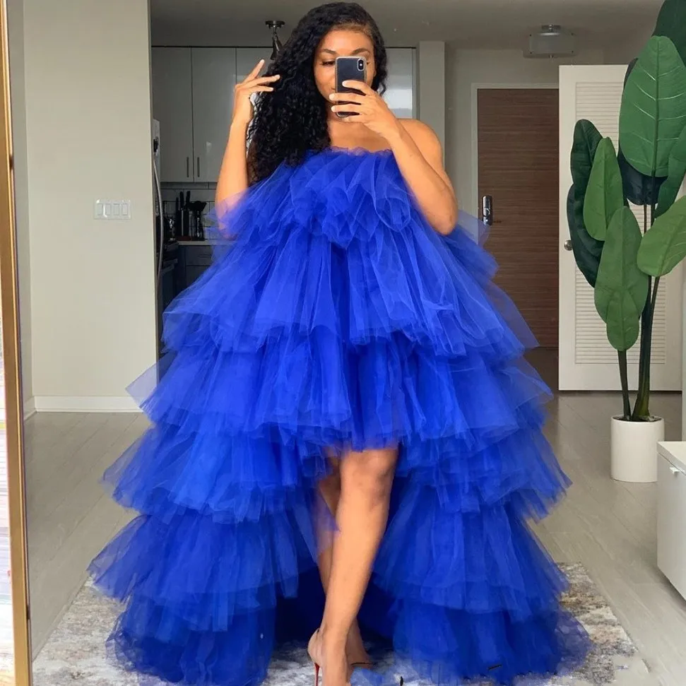 

Sexy Tiered Tulle Party Dress Women Royal Blue Ruffles Prom Gowns Puffy Tutu Dress Female Vestidos Robe Custom Made