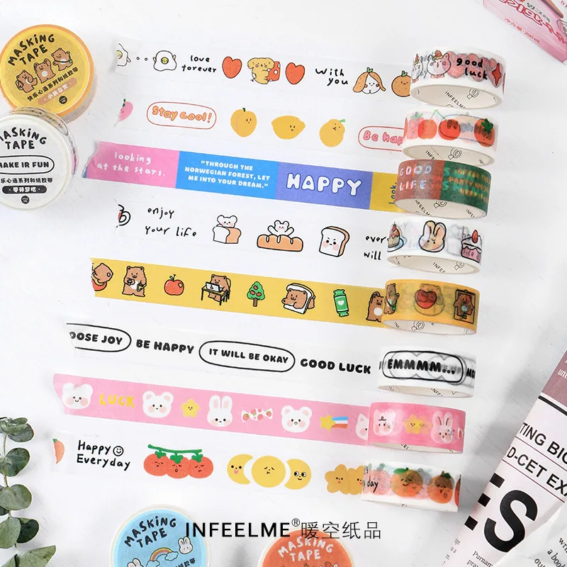 Cinta Washi de animales de hadas para manualidades, papel adhesivo decorativo de gato Adorable y conejo, papel adhesivo japonés para álbum de recortes y diario