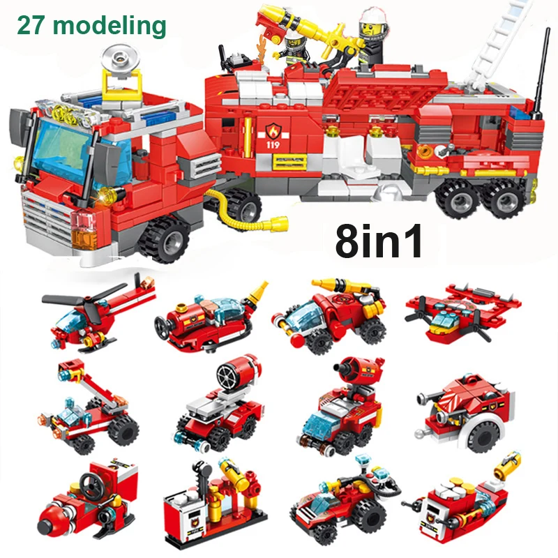 

Blocks Toys 678pcs Fire Station Model Building Blocks City Construction Firefighter Truck Enlighten Bricks Toys Children