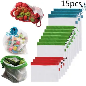 

15pcs Reusable Mesh Produce Bags Washable Eco Friendly Bags for Grocery Shopping Storage Fruit Vegetable Toys