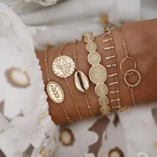 DIEZI 6 шт./компл. Винтаж круглый, натуральная основа, цветок, браслеты с подвесками Браслеты браслеты в богемном стиле золотая цепочка браслет наборы ювелирных украшений для Для женщин женские ювелирные изделия