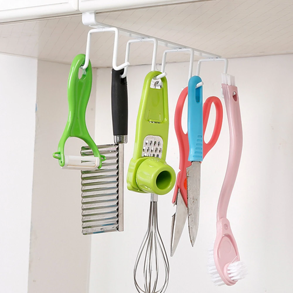 

Wonderlife Double Row Cup Holder Hang Kitchen Cabinet Storage Rack Organizer with 8 Hooks Kitchen Storage Accessories