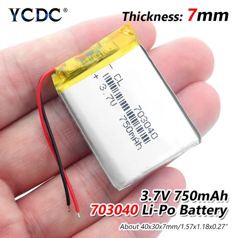 pcs 3.7V 750mAh 703040 lipo polymer lithium rechargeable battery for MP3 MP4 MP5 GPS DVD recorder headset e-book camera