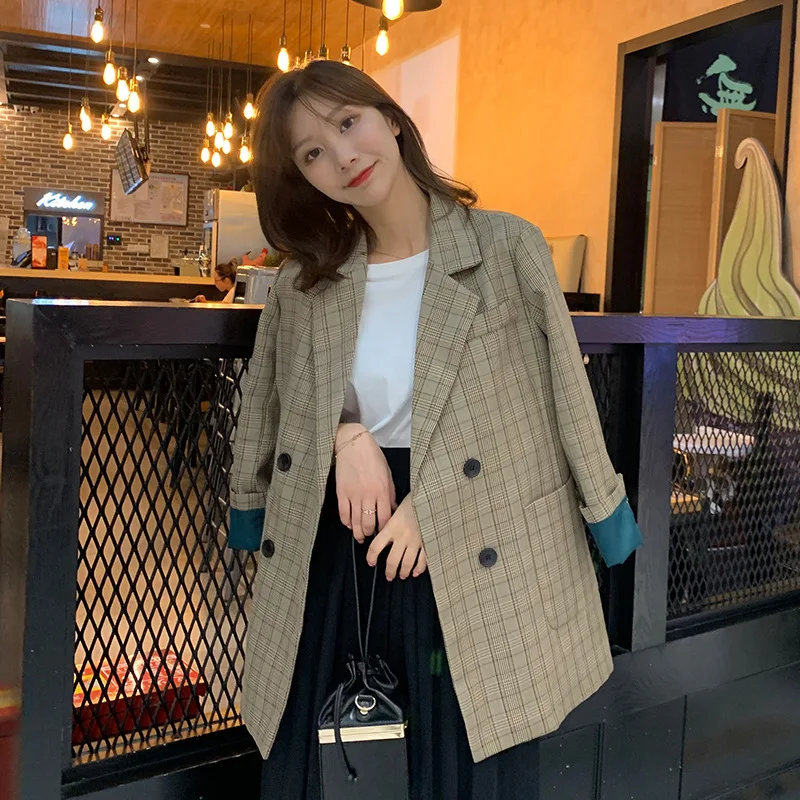 

2020 new spring and autumn long women blazer large size high-quality fashion suit jacket ladies office lattice suit women