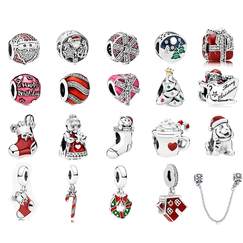 Cuentas de plata esterlina S925 para dijes de árbol de Santa, compatibles con pulseras Pandora originales, joyería fina artesanal para el día de Navidad|Cuentas| - AliExpress