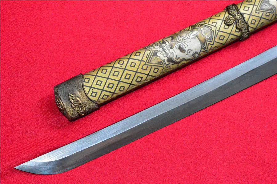 Ручной работы японский меч самурая Катана, дамасская Сталь лезвие Медь Мертвая голова оболочка