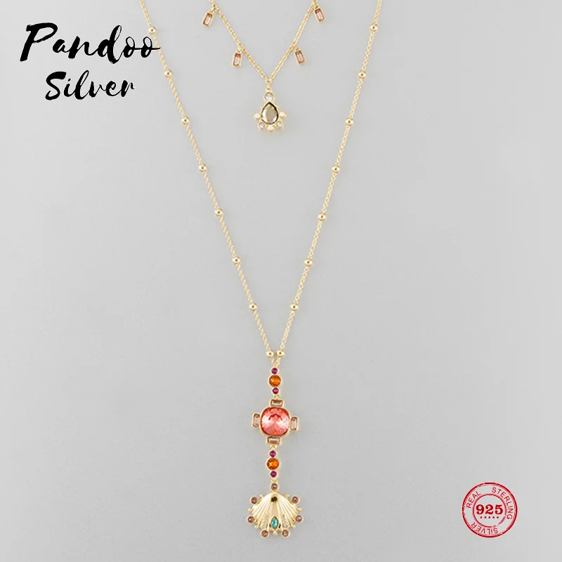

PANDOO Fashion Charm Pure 925 Silver Original 1:1 Copy, Elegant And Exquisite Wild Necklace Female Luxury Jewelry Gifts
