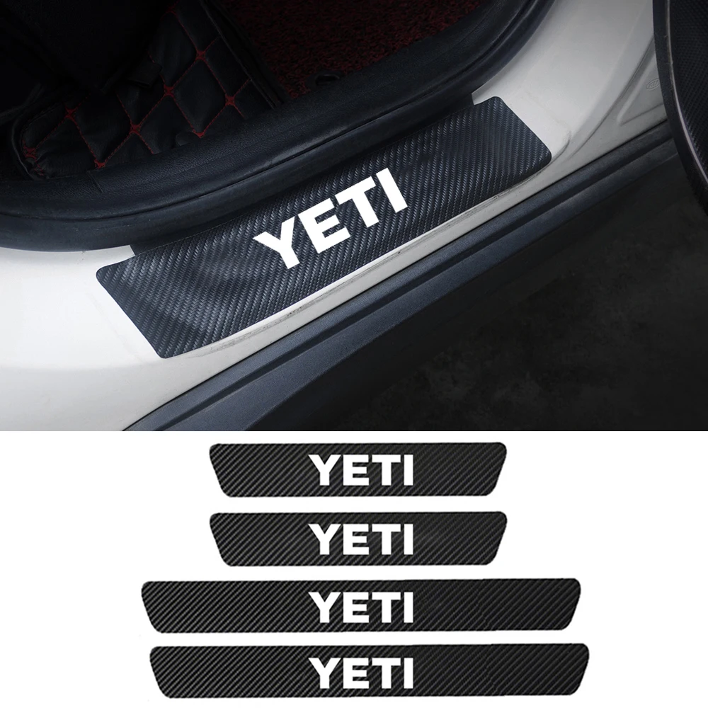 

4pcs PU Leather Carbon Fiber Car Door Sill Protector Stickers For Skoda Yeti 5L 2009~2012 2013 2014 2015 2016 2017 Accessories