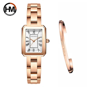 2021 New Elegent Women Watch With Bracelet Sets Japan 2035 Quartz MOV'T Simple Rose Gold Female Stainless Steel Band Waterproof 1