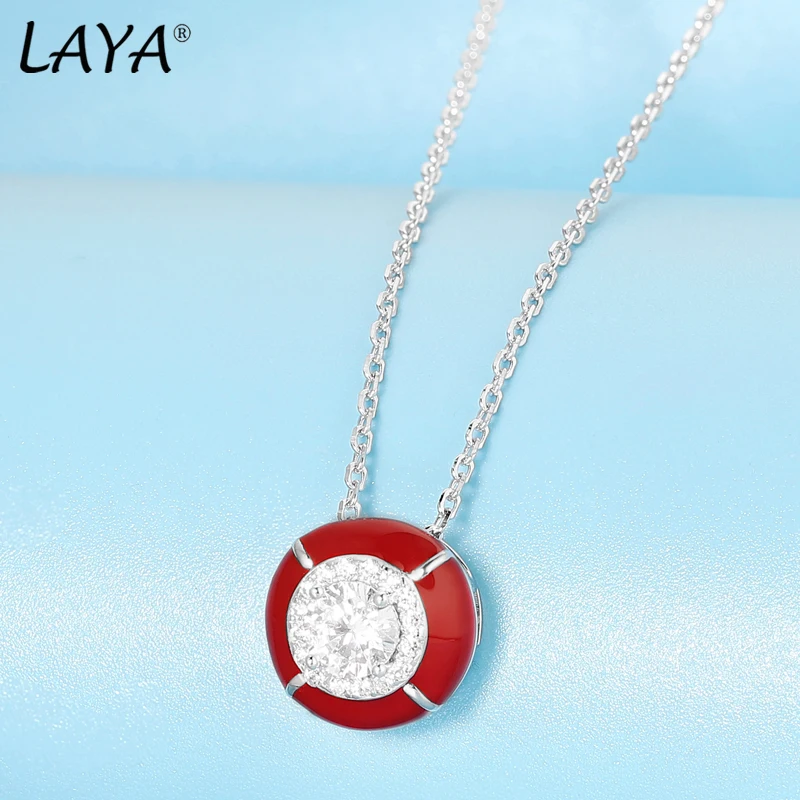 LAYA 100% 목걸이 귀걸이 반지 여성을위한 복고풍 스타일 빛나는 지르콘 레드 에나멜 쥬얼리 2022 트렌드
