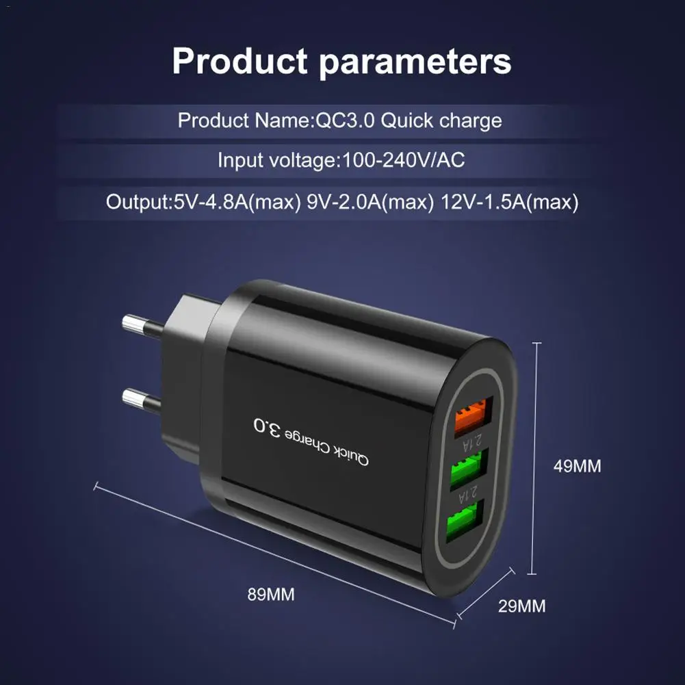 18 Вт QC3.0 зарядное устройство 3 USB быстрая зарядка мобильного телефона Беспроводное зарядное устройство 18 Вт настенное зарядное устройство для путешествий