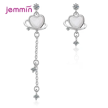 

Asymmetric Heart Pattern Cubic Zirconia Drop Earring For Women Fashion Long Tassel Pendant 925 Sterling Silver Jewelry Earrings