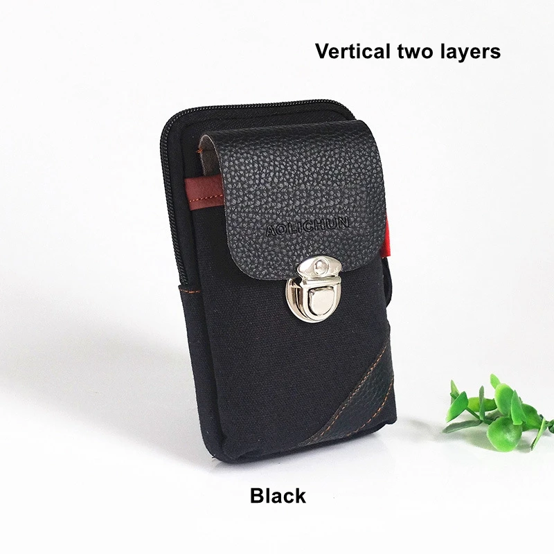 Новые Карманы для мобильного телефона, Мужская поясная сумка для сигарет, модные спортивные многофункциональные повседневные Мини-сумки из парусины - Цвет: Black V 2 layers