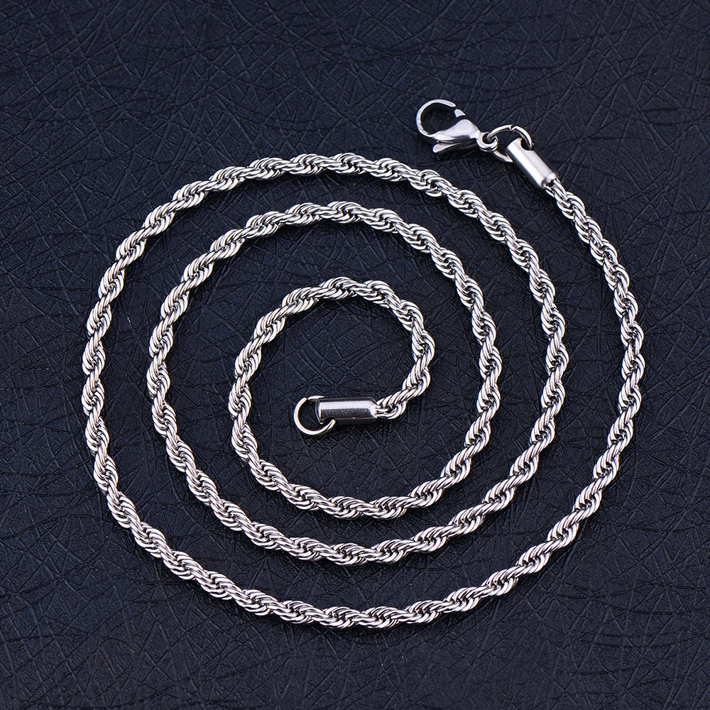 Fashion Necklace Stainless Steel Necklace Metal Necklace 316L Stainless Steel Twisted Rope Chain Necklace Men Women 45-70CM