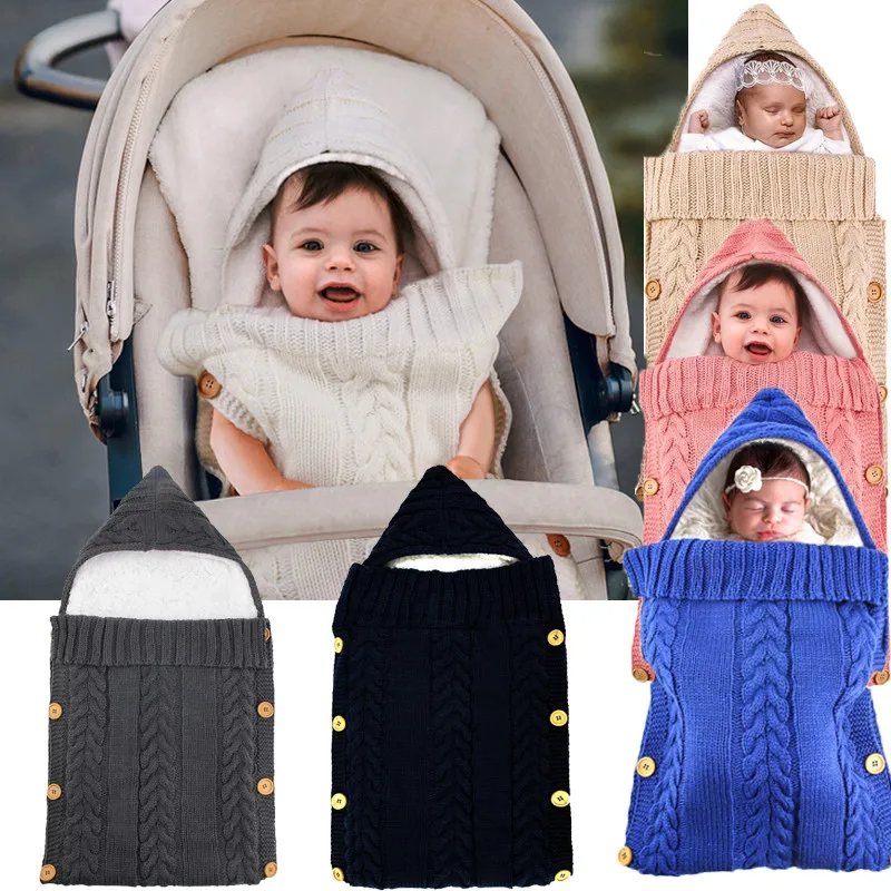 

Newborn Baby Sleeping Bags Envelope Winter Fleece Swaddle Blanket Large Stroller Wrap Soft for Boys Girls Knitted Sleep Sack