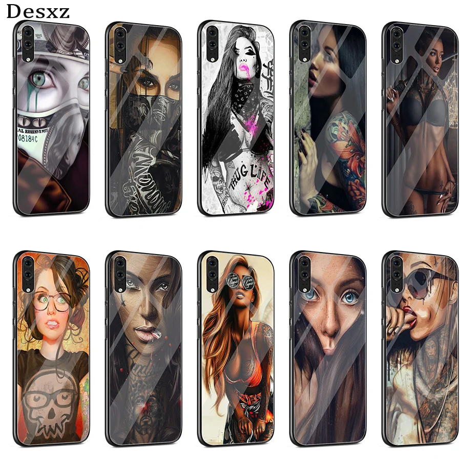 

Glass Phone Case For Xiaomi Mi 8 9 Lite Redmi Note 5 6 7 Pro A1 A2 6A 4X Pocophone F1 Sexy Tattoo Girl Shell