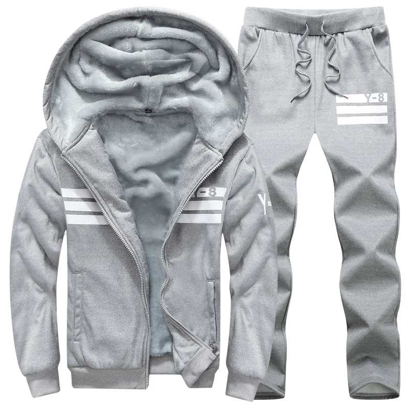 Мужская теплая спортивная одежда 7XL, 8XL, 9XL, мужские комплекты, зимний спортивный костюм, толстовка+ спортивные штаны, Мужская одежда, комплекты из 2 предметов, спортивный костюм - Цвет: 65 gray