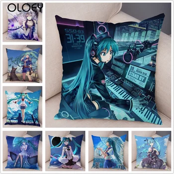 

Hatsune Miku Music Girl Soft and Comfortable Polyester Cushion Cover 45cmx45cm Home Bedroom Office Car Decoration Cushion Cover.