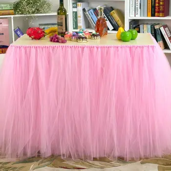 

Handmade Soft Tulle Table Skirt Contrast Color Patchwork Tutu Tablecloth Cover for Baby Shower Birthday Halloween Party Decor