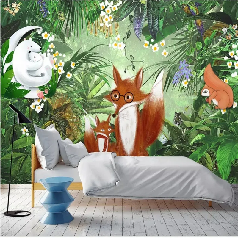 

Dropship Beautiful Children's Room Wallpaper Fox Bear Cartoon Murals Wallpapers For Bed Room Backdrop Wall Paper Decoration