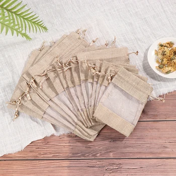 

5pcs/lot Pouch Drawstring Burlap Christmas Window Jewelry Drawstring Gift Linen Bundle Pocket Jute Sack Candy Gift Storage Bag