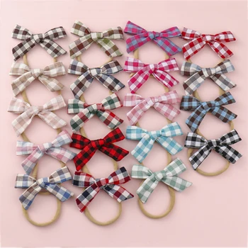 Plaid Baby Headband Girls Bows Head Bands Stretchy Infant Newborn Cotton Hairbands Kids Summer Hair Accessories 19 Colors 1