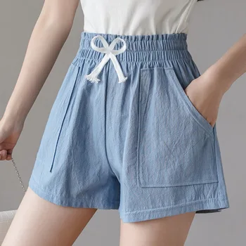 

Summer Cotton Flower Bud High Waist Shorts Women Korean Fashion Plus Size Wide Leg Loose Shorts Femme Casual Cargo Shorts Mujer