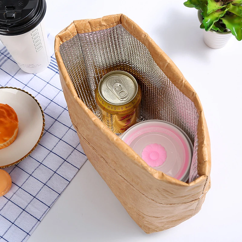 Foldable Reusable Leakproof Food Container Large Capacity Lunch Bag Waterproof Thermal Insulation Kraft Paper Aluminum Foil lunch bag bento bag