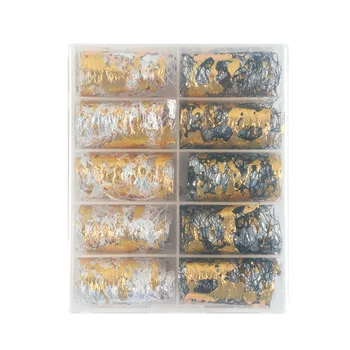

10PCS/Box Gold Nail Glitter Aluminum Transfer Foils Paper Full Cover Laser Manicure Decoration Tools DIY 3D Flake Sticker