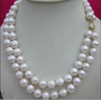

Double strands AAA+ 10-9mm natural south sea white pearl necklace 18-19"