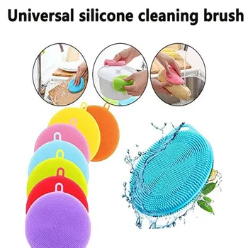 

Silicone Dishwashing Brush Kitchen Clean Up Pot Cutting Board Washing Fruit and Vegetable Brush Antibacterial Mildew Brush