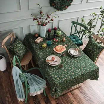 

1PC Christmas Foil Printed Tablecloth Linen and Cotton Rectangular Table Cloth Home Hotel Textile Festival Decor Green Red White