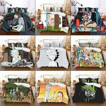 

Home Textiles Rick And Modi High Quality Print Linen Bedding Set Duvet Cover Home Textile Single Queen King Sizes Pillowcase DIY